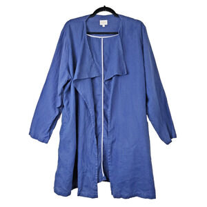 EAST Womens XL‎ Linen Jacket Blazer Open Front Layering Navy Blue Longline